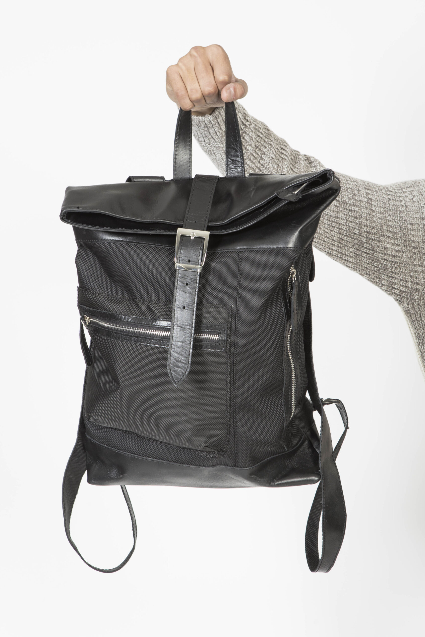 Black leather flap online backpack